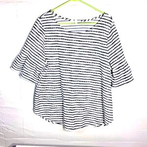 Green Envelope Women's Slouchy Baggy 2X Bell 3/4 Sleeve Striped Indie Chic Shirt